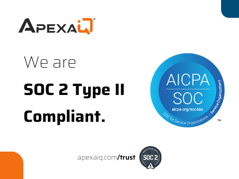 Apexa iQ SOC 2 Type II Compliant.